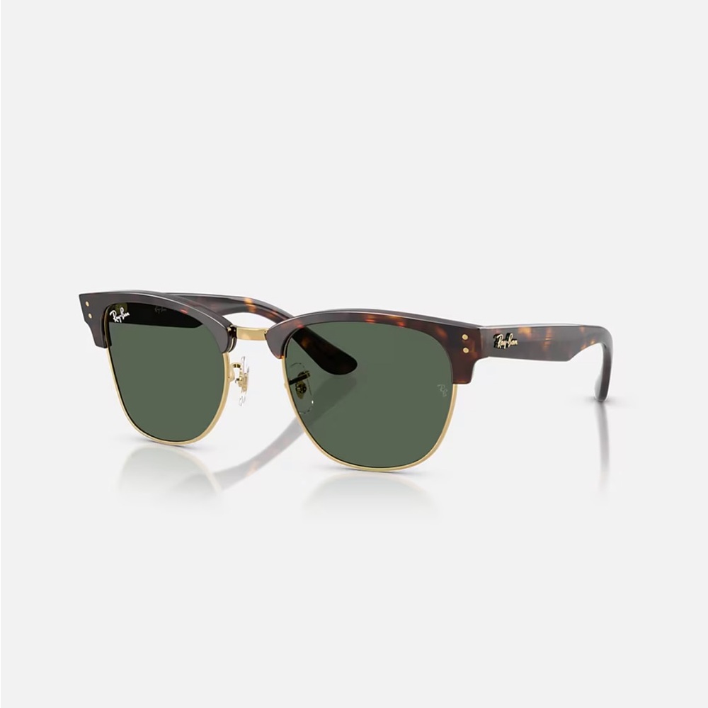 Ray-Ban Clubmaster Reverse Sunglasses Tortoise & Gold w/ Green Lenses & Case